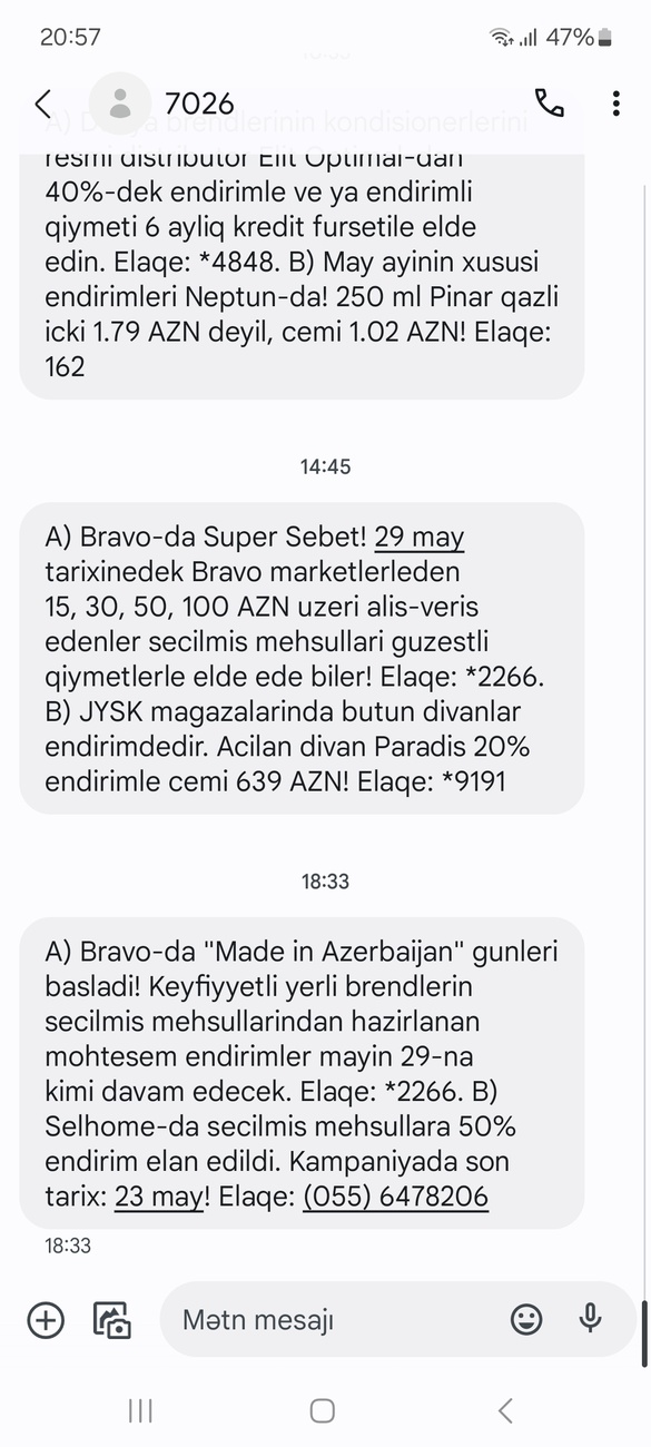 Salam.hər 7026 dan mesaj gəldikdə
