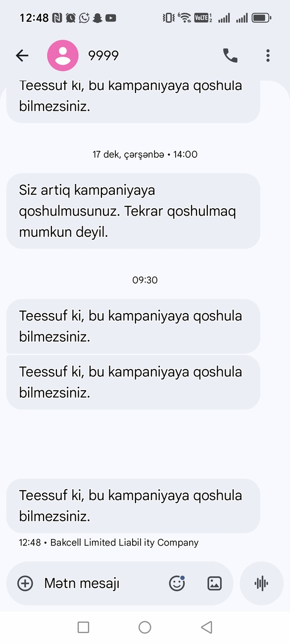 Salam Mən bakcell *9999*189# kampaniyasından
