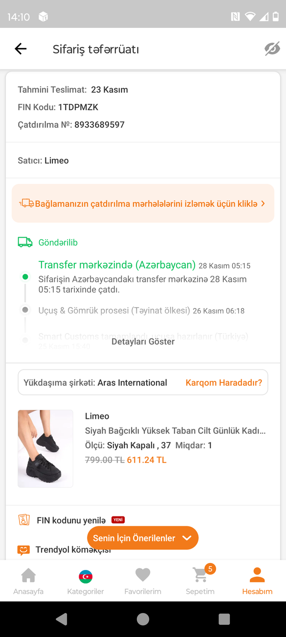 Noyabr ayının 8 sifariş etmişəm