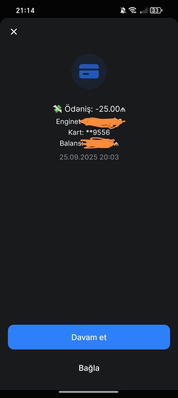 Keçən ay 25 manat ödəmişəm