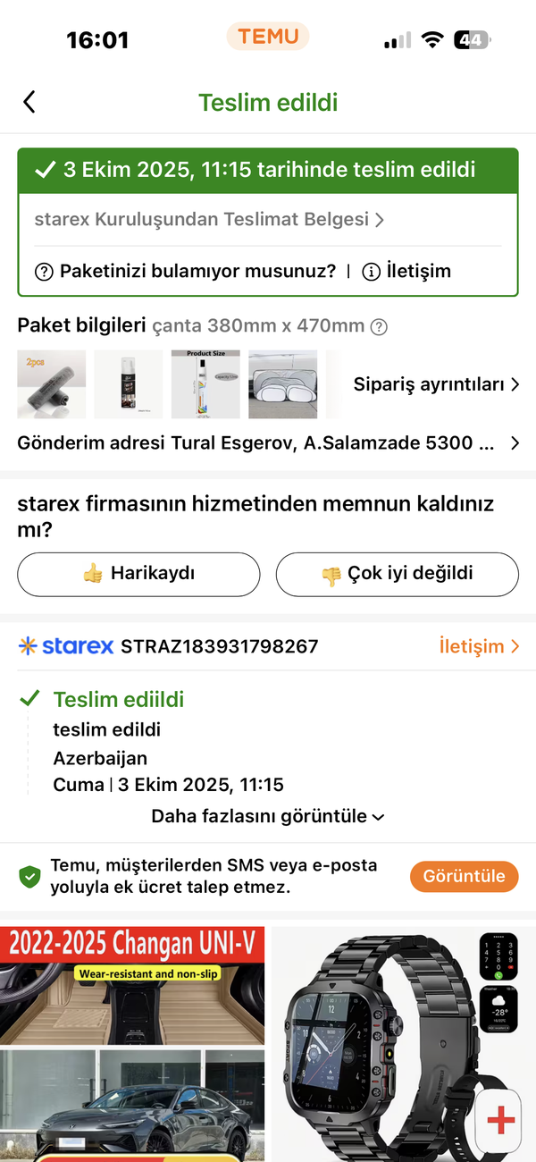 Menim mehsulumu men goturmemishem ama