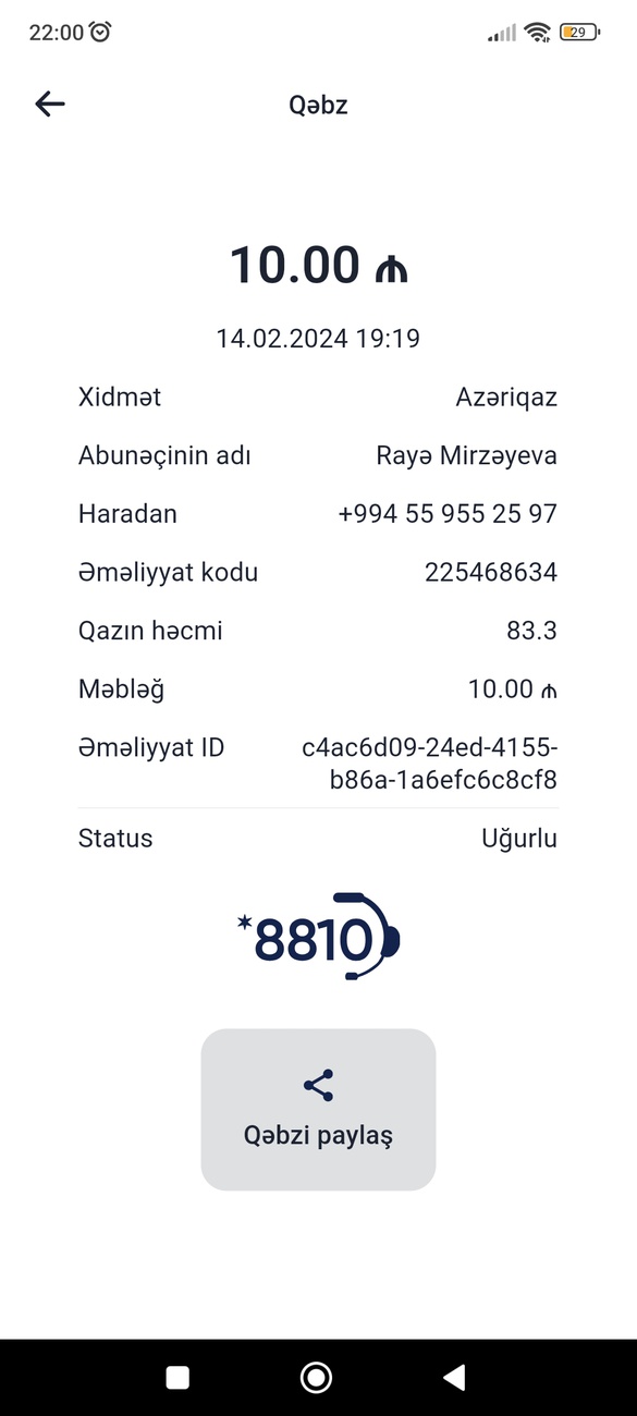 Salam. M10 vastəsi ilə Azqaz