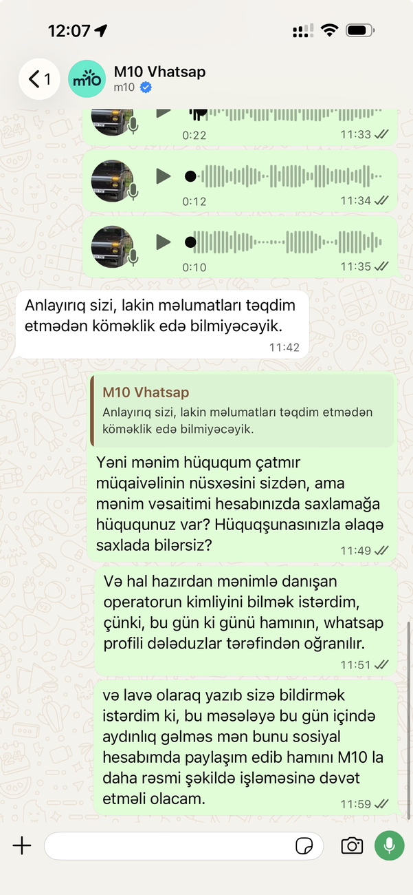 Neçənci dəfədir ki m10 müştərinin,