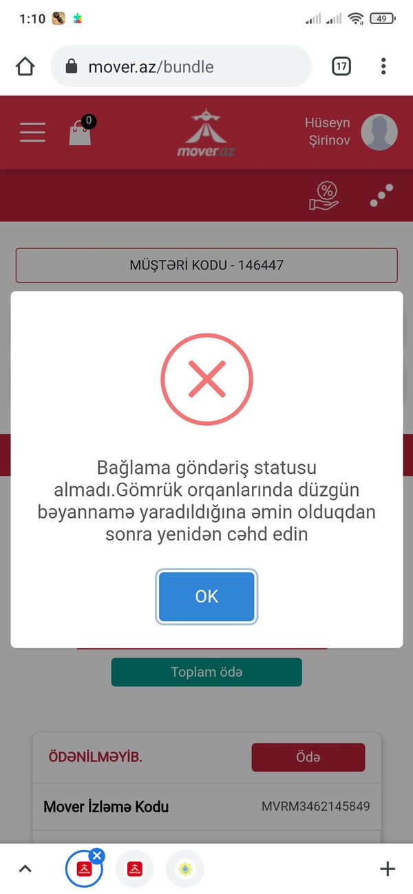 Mover.az Elektron bəyannamə/ Bağlama Göndər
