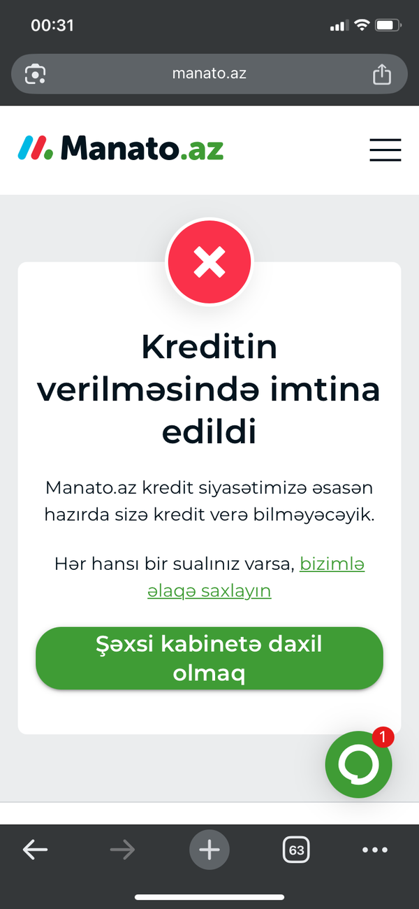 1 ci defe götürdüm kredit