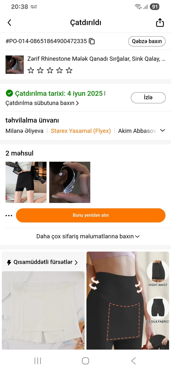 Salam. Temudan məhsul sifariş etdim
