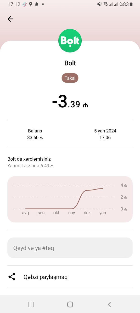 Men taksi sifaris eledim boltan