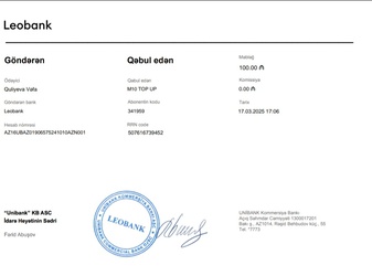 Salam. Leobank kartımdan M10 tətbiqi
