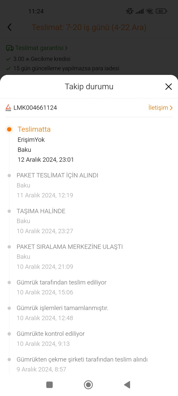 Sifariwim 3 gunudur kargocuya tefil