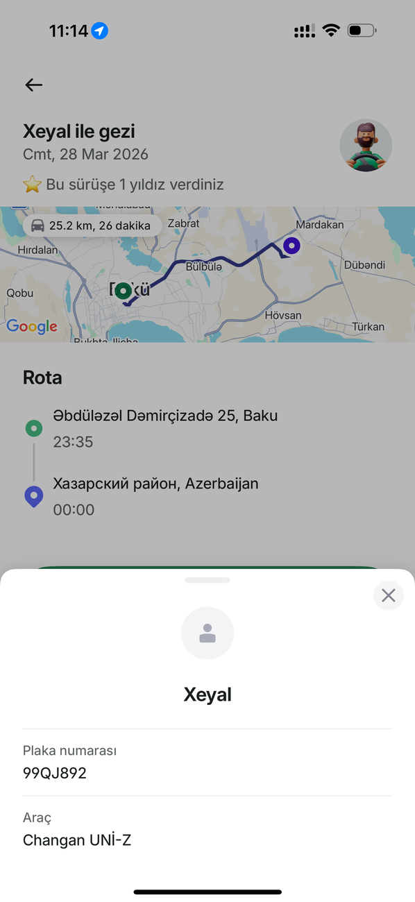 Dunen taksı zakaz verdık şoför