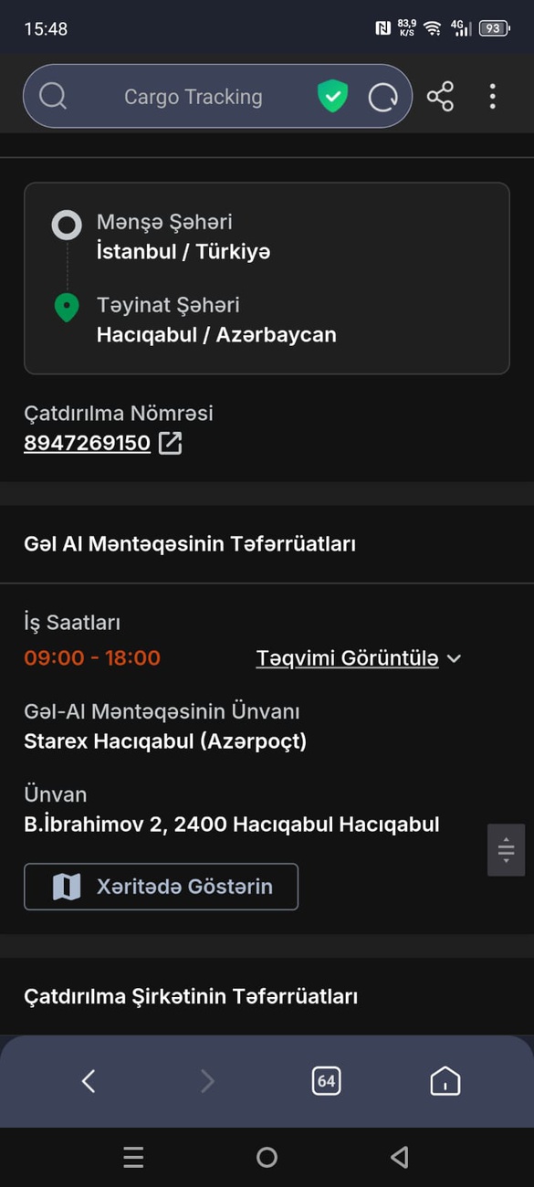 Kargonu Haciqabul merkezi poçta çatdrilmasi