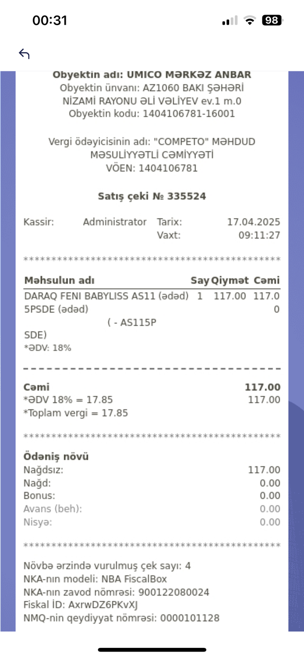 11004500342 bu sifaris nomremdi geri