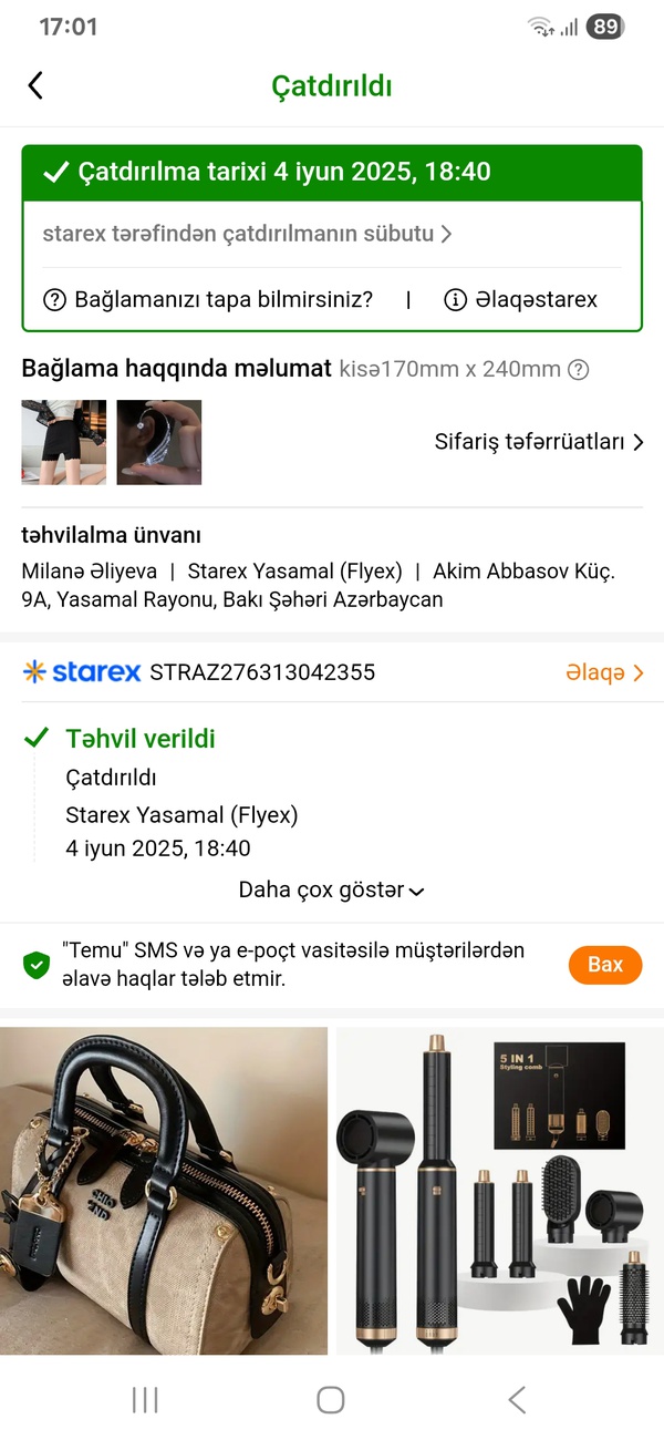 Salam. Temudan məhsul sifariş etdim