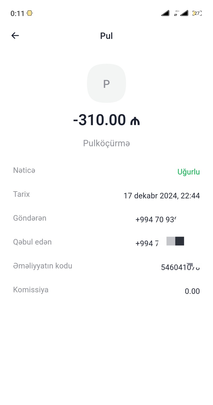 Mən sehfen başqa nömrəyə 310