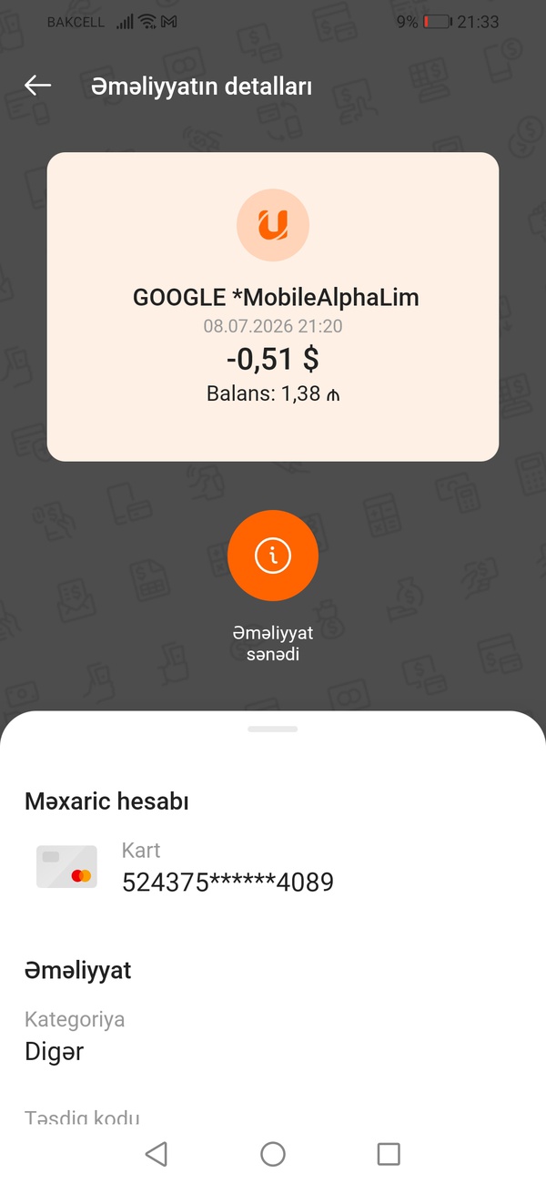 Mənim kartimdan pul çıxilir dayandirmaq