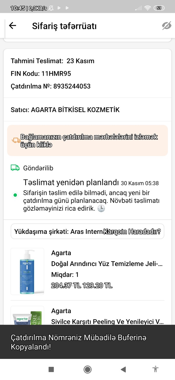 1 aydi trendyoldan məhsul sifariş vermişəm